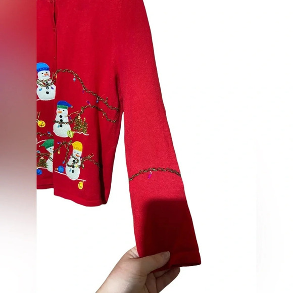 Vintage Christmas Snowman Snowmen Holiday Winter Button Up Cardigan Size Medium - Picture 9 of 9